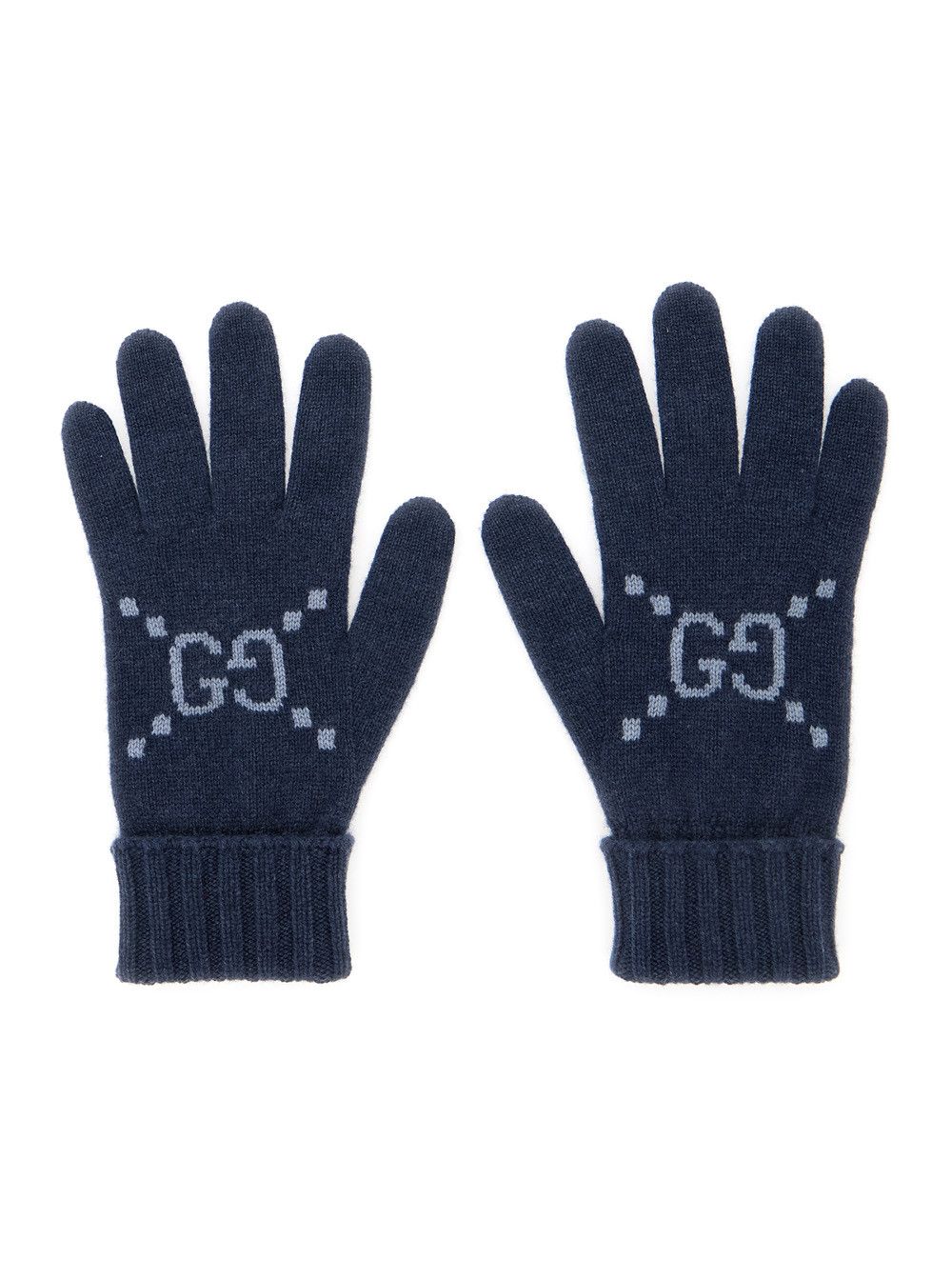 Gucci Blue Gloves with GG Logo Detail on the Front in Cashmere Woman Size ONE SIZE - 1 Thumbnail