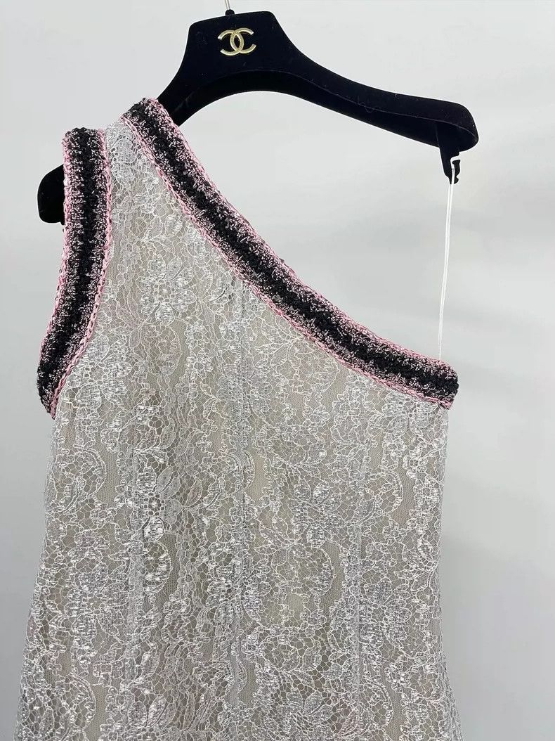 Chanel Chanel Slope-shoulder tweed lace dress Size XS / US 0-2 / IT 36-38 - 3 Thumbnail