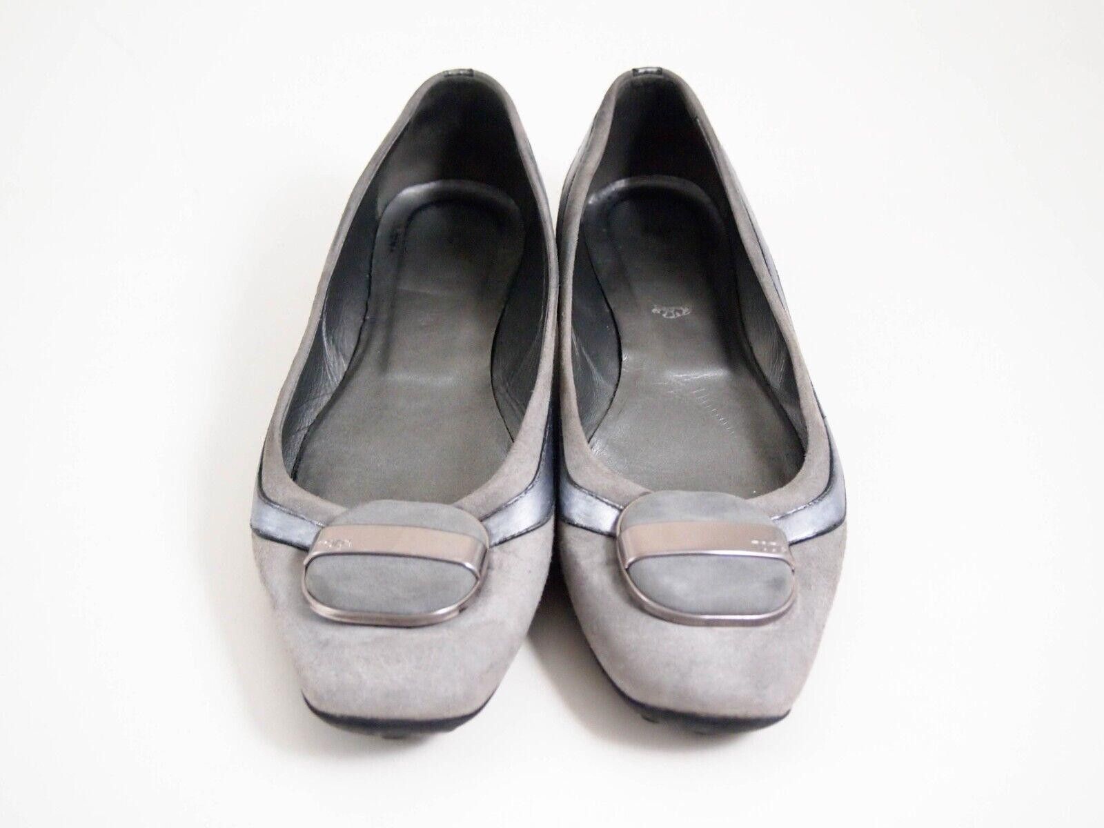 Tod's Tod's Ballet Flats Gray Silver Suede Leather EU 37.5 US 7.5 Size US 7.5 / IT 37.5 - 1 Thumbnail