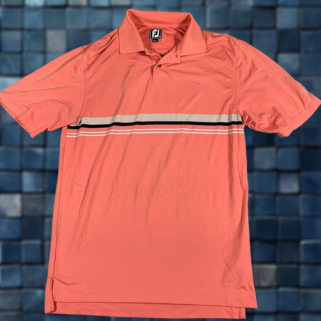 Footjoy FootJoy Shirt Mens M Coral Striped Polo Golf Athletic Fit Invitational Size US M / EU 48-50 / 2 - 1 Thumbnail