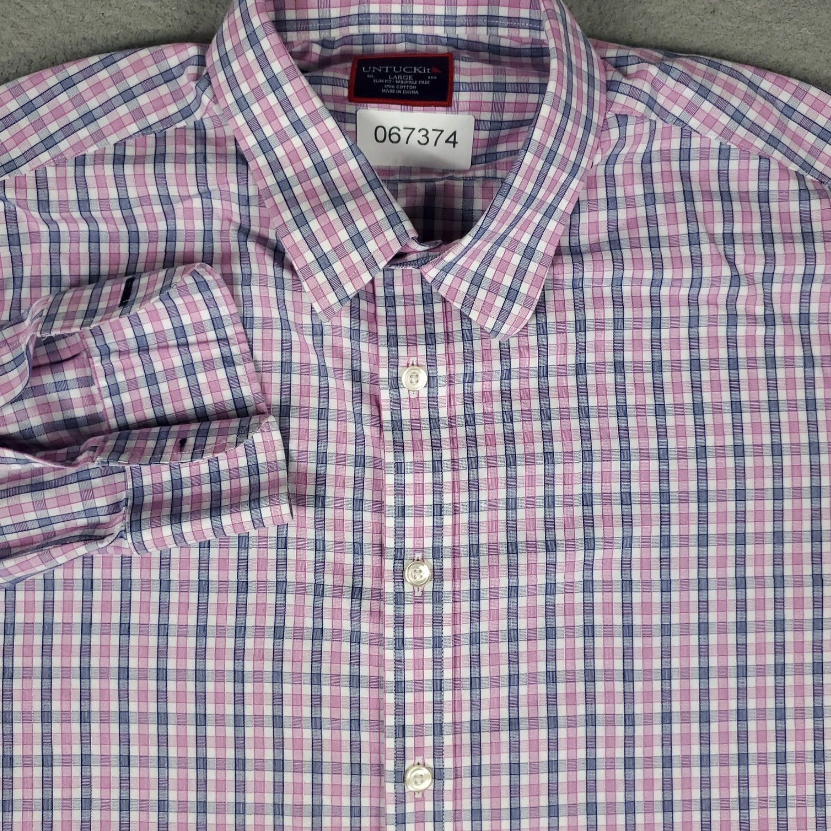 UNTUCKit UNTUCKit Shirt Mens L Pink Plaid Slim Fit Button Up Long Sleeve Cardigan? Size US L / EU 52-54 / 3 - 2 Thumbnail