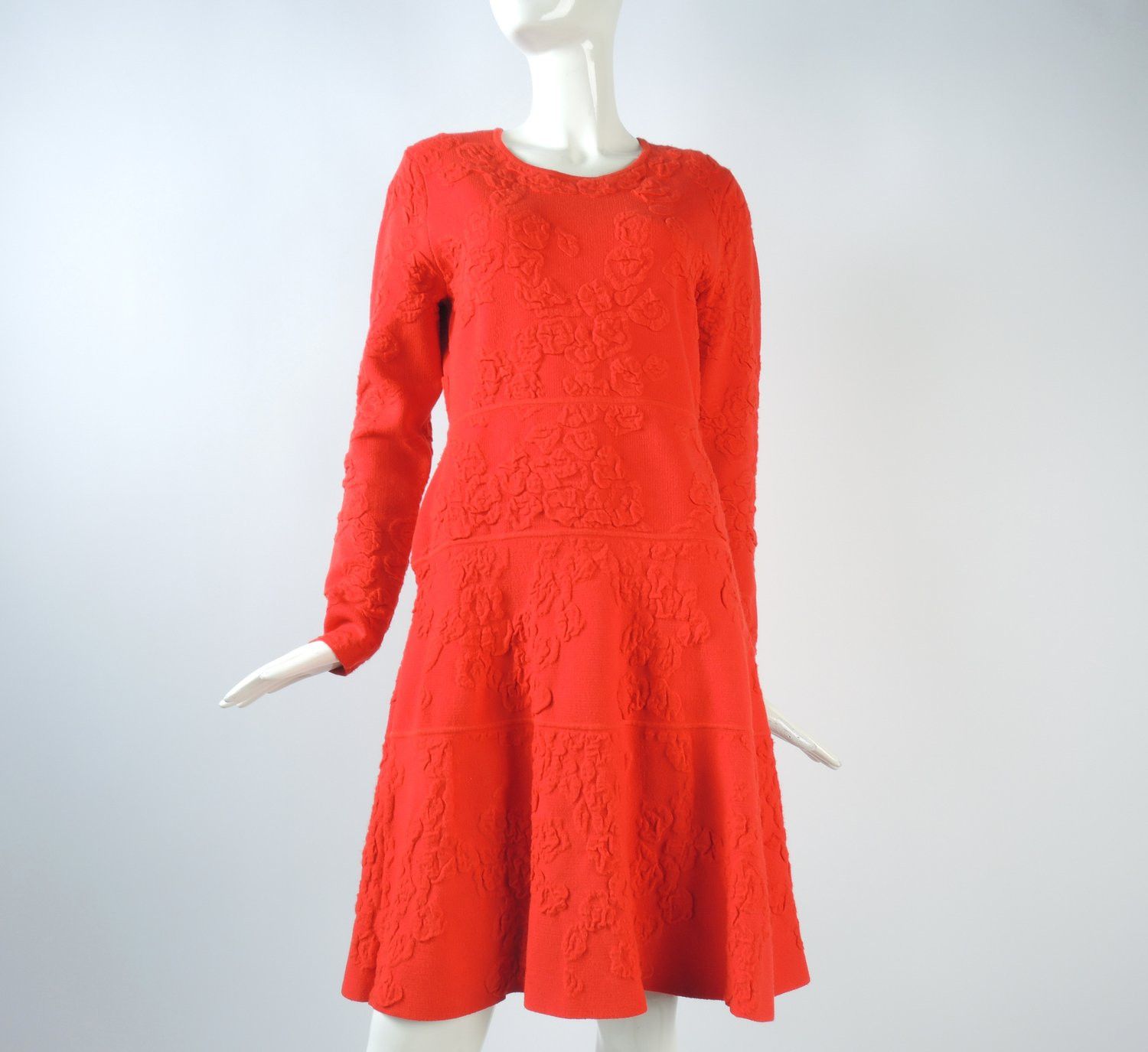 image of Lela Rose O1Smst1Ft0424 Floral Embossed Dress In Red, Women's (Size Medium)
