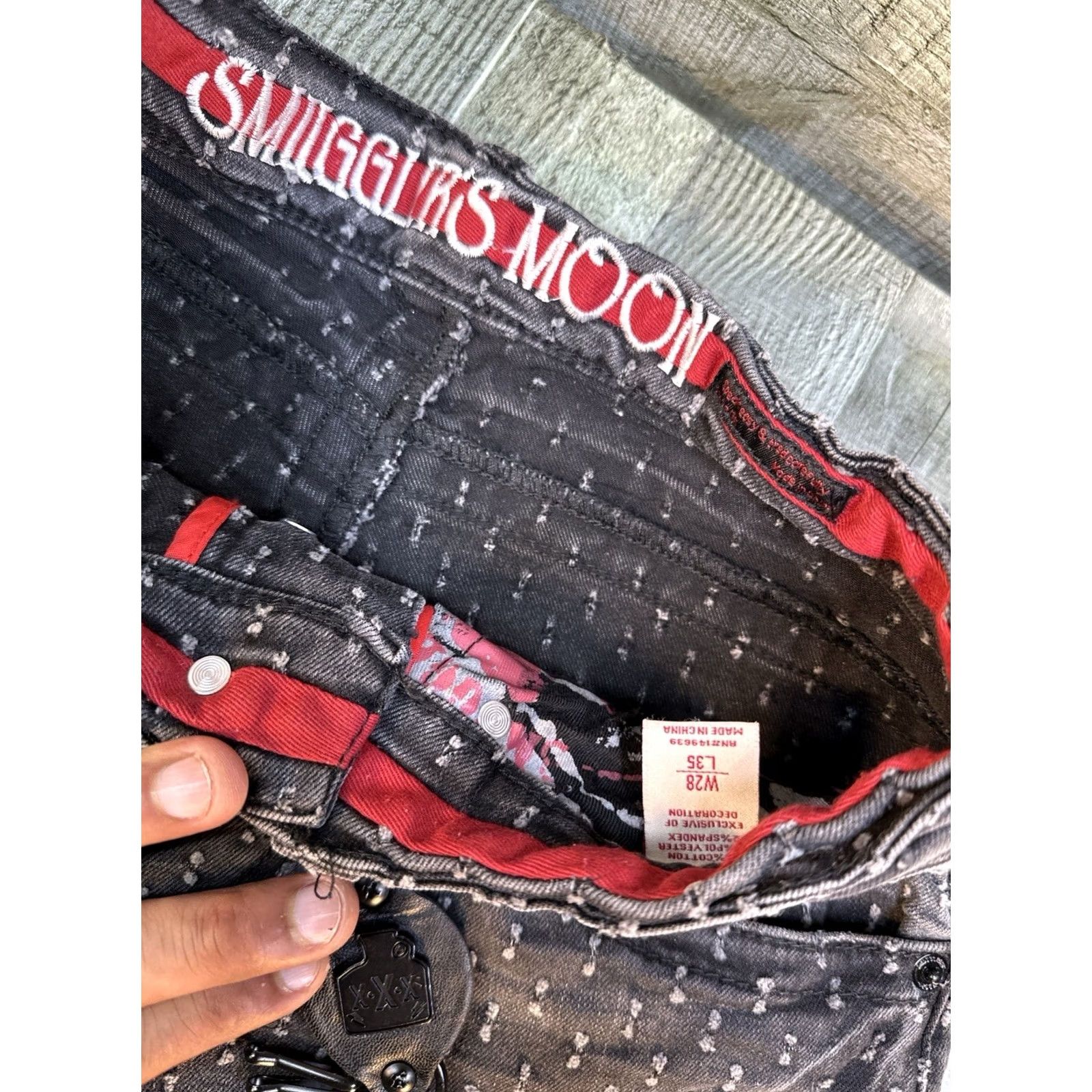 Denime Smugglers Moon Jeans Mens 28x35 Black Slim Patterned Distressed Denim Skinny Moon Theme Mens Jeans Slim Fit Distressed Patterned Black Size US 28 / EU 44 - 2 Thumbnail