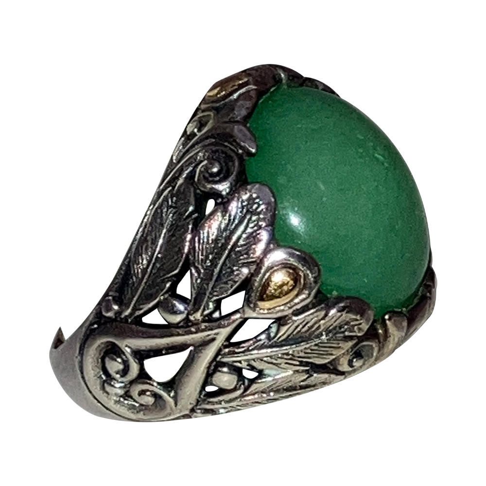 Designer 18 kt Sterling Jadeite Ornate Ring Size ONE SIZE - 3 Thumbnail