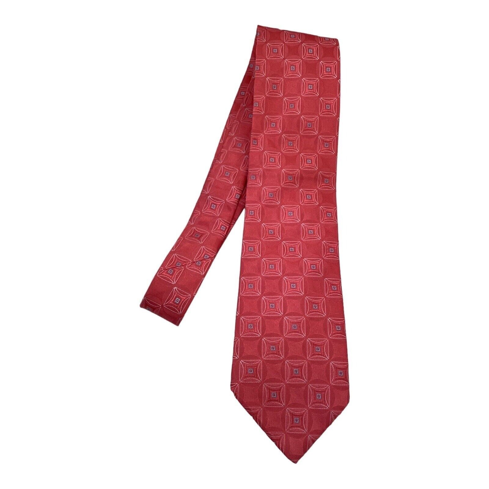Ike Behar IKE BEHAR Red Geometric Luxury Designer Silk Tie Made In USA Size ONE SIZE - 5 Thumbnail