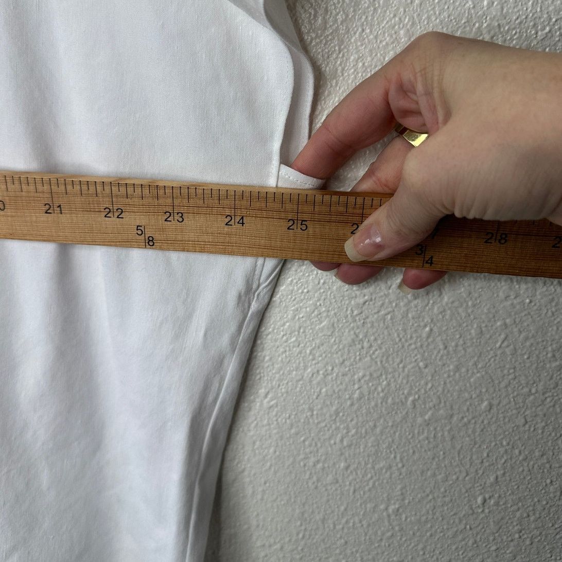 Vince Vince White Linen Round Neck Cap Sleeve Side Slit Tee Top L Size L / US 10 / IT 46 - 13 Thumbnail