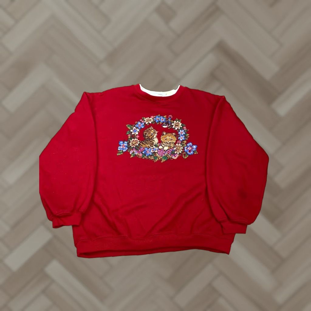 Basic Editions VINTAGE Basic Editions Red Kitten Sweater Shirt M Plus Size Christmas 1990s Womens Size M / US 6-8 / IT 42-44 - 1 Thumbnail