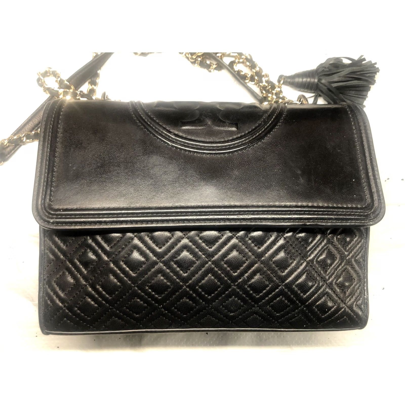 Tory Burch Tory Burch Fleming Shoulder Bag Black Leather Gold Medium Womens Size ONE SIZE - 2 Thumbnail