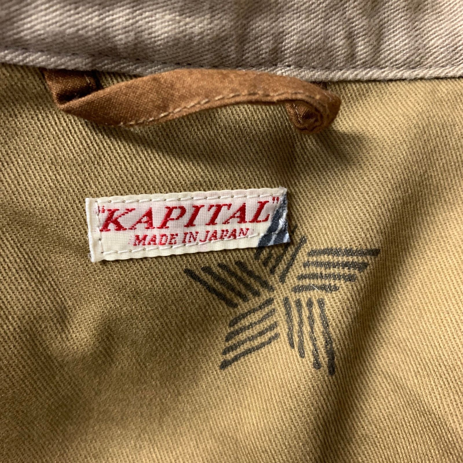 Kapital KAPITAL XL Khaki Cotton Hemp Leather Trim Notch Lapel Jacket Size US XL / EU 56 / 4 - 6 Thumbnail