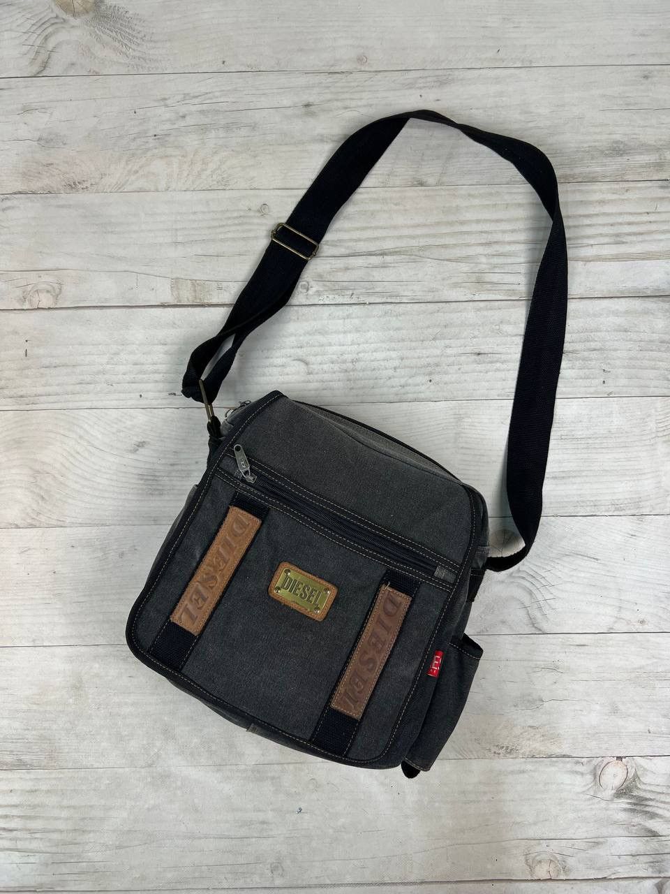 Diesel Messenger Shoulders Bag Leather Logo in Black, Men's
