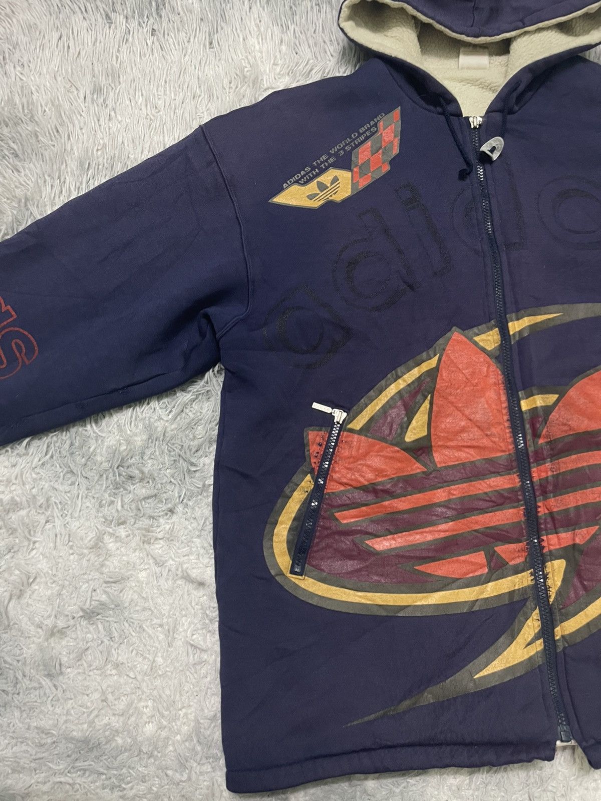 Adidas 90s ADIDAS HOODIE ZIPPER UP RARE DESIGN DISTRESSED Size US XL / EU 56 / 4 - 8 Thumbnail
