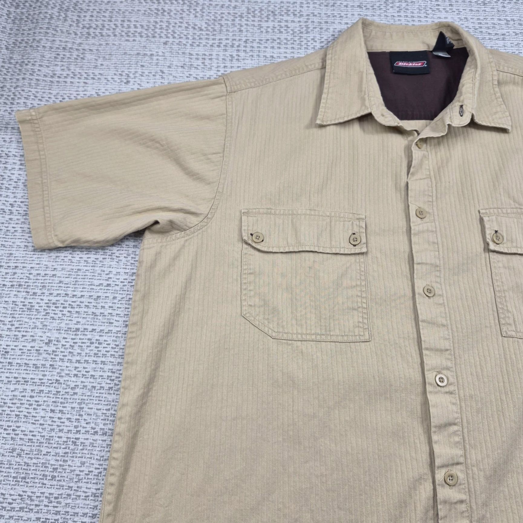 Dickies Dickies Shirt Mens 2XL Button-Up Beige Stripe Short Sleeve Workwear Casual Camp Shirt Size US XXL / EU 58 / 5 - 3 Thumbnail