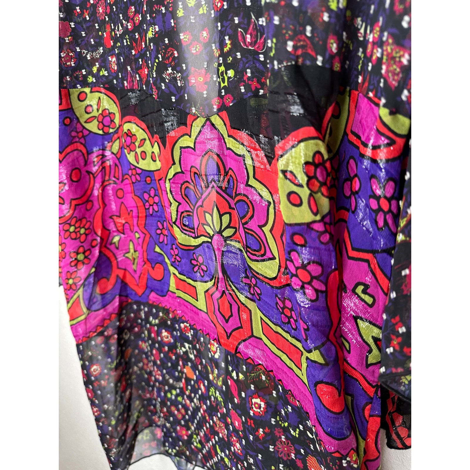 Anna Sui Anna Sui Multi Pink Black Sheer Floral Paisley Kimono M / L Size M / US 6-8 / IT 42-44 - 8 Thumbnail