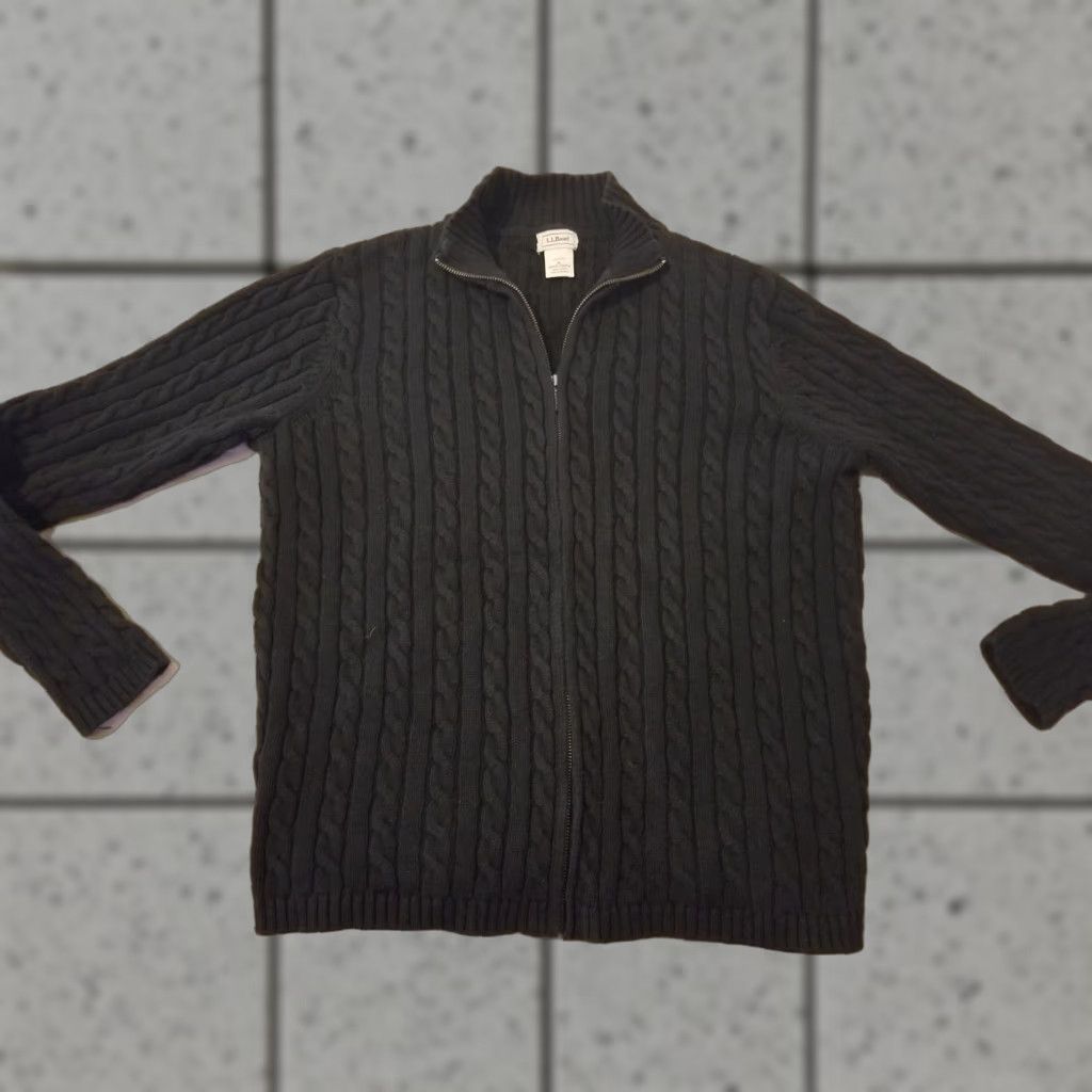 Vintage Womens L.L. Bean Jacket XL Black Full Zip Cotton Knit Regular Long Sleeve Winter Spring Fall Size XL / US 12-14 / IT 48-50 - 1 Thumbnail
