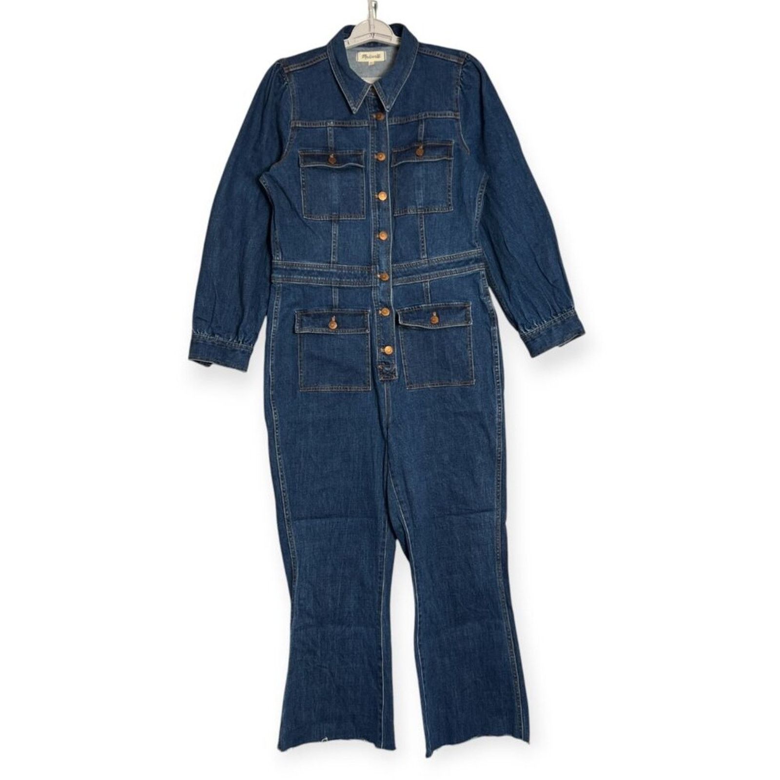 Madewell Denim Long Sleeve Jumpsuit 8 Coveralls CUTOFF HEM