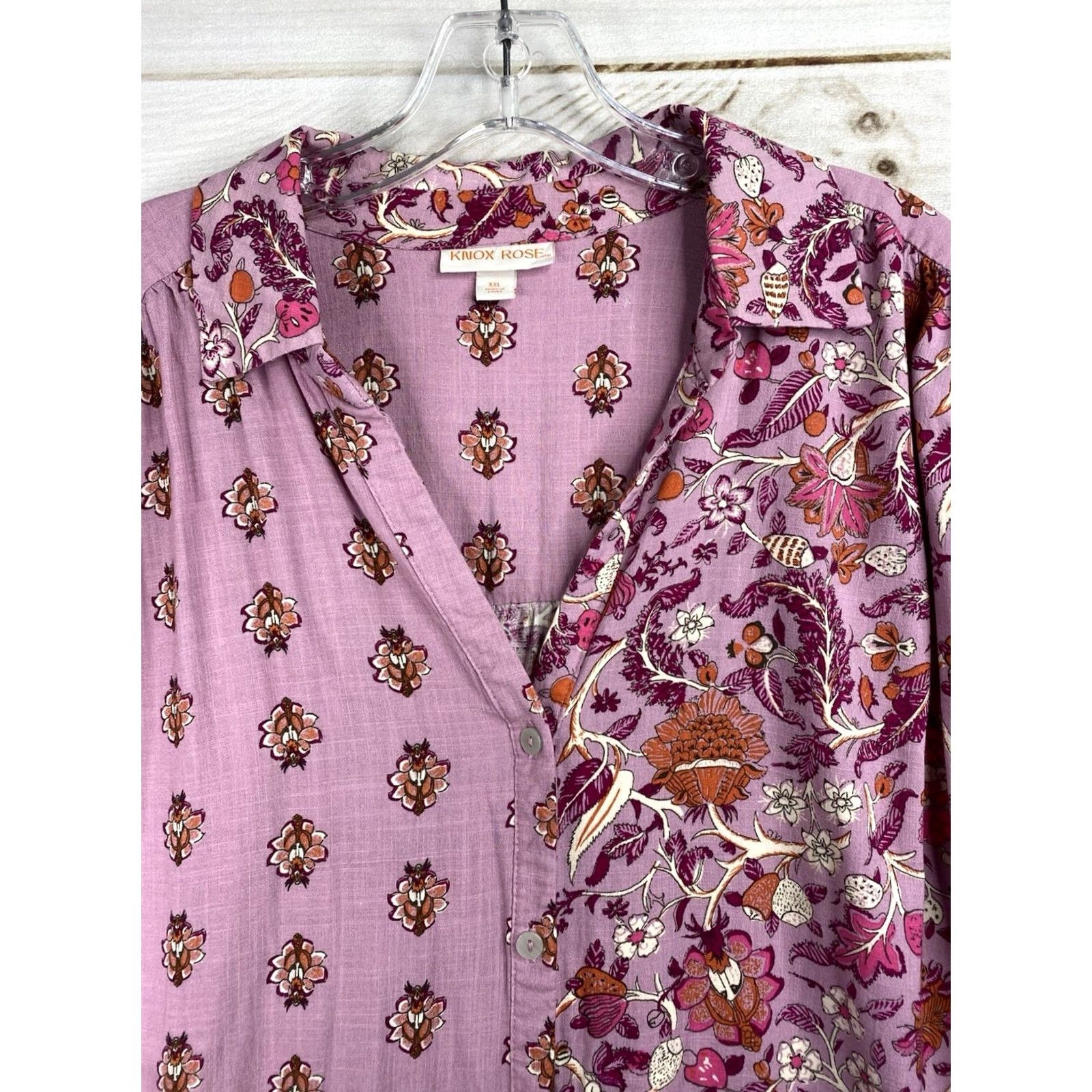 Vintage Knox Rose Top Womens XL Floral Button Up Tunic Pink Boho Long Sleeve Casual Shirt Size XL / US 12-14 / IT 48-50 - 5 Thumbnail