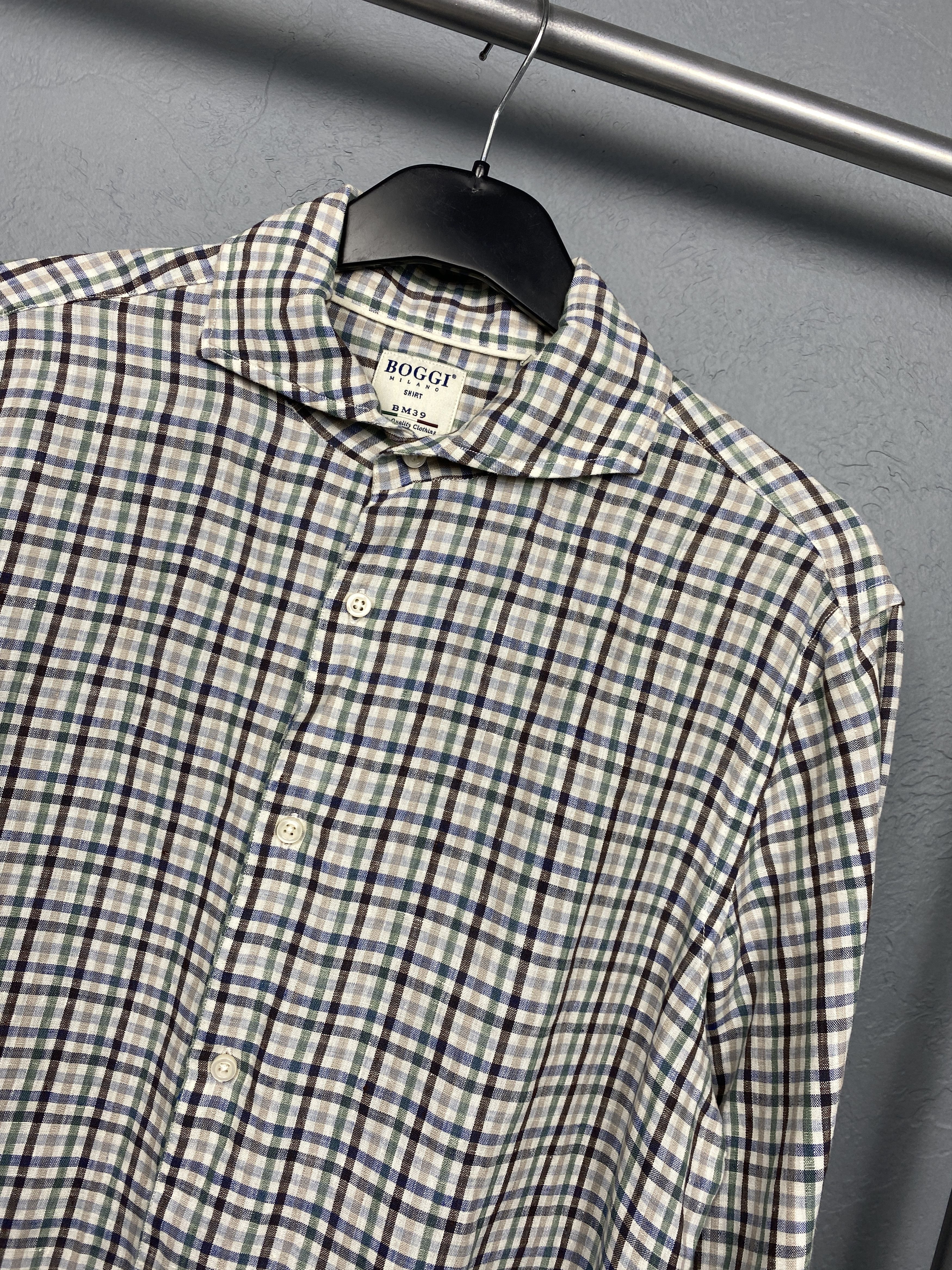 Boggi Boggi Milano Mens Long Sleeve LINEN Shirt Size US M / EU 48-50 / 2 - 2 Thumbnail