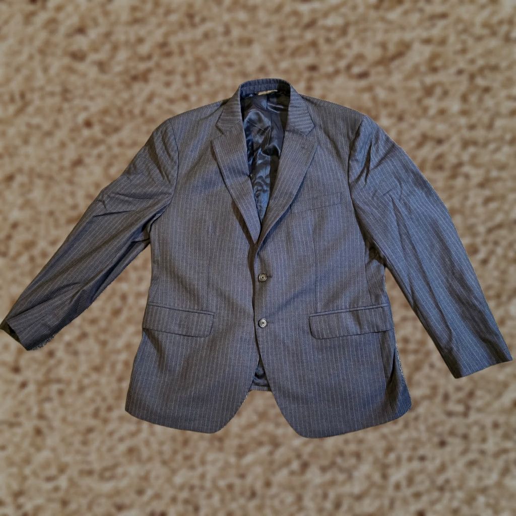 Saks Fifth Avenue Saks Fifth Avenue Jacket Blazer Mens 42R Blue Pinstripe Wool Stretch Two Button Career Size 42R - 1 Thumbnail