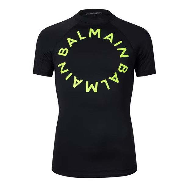 image of Balmain O1G2R1Mq0324 T-Shirt In Black & Yellow in Black/Yellow, Men's (Size Medium)
