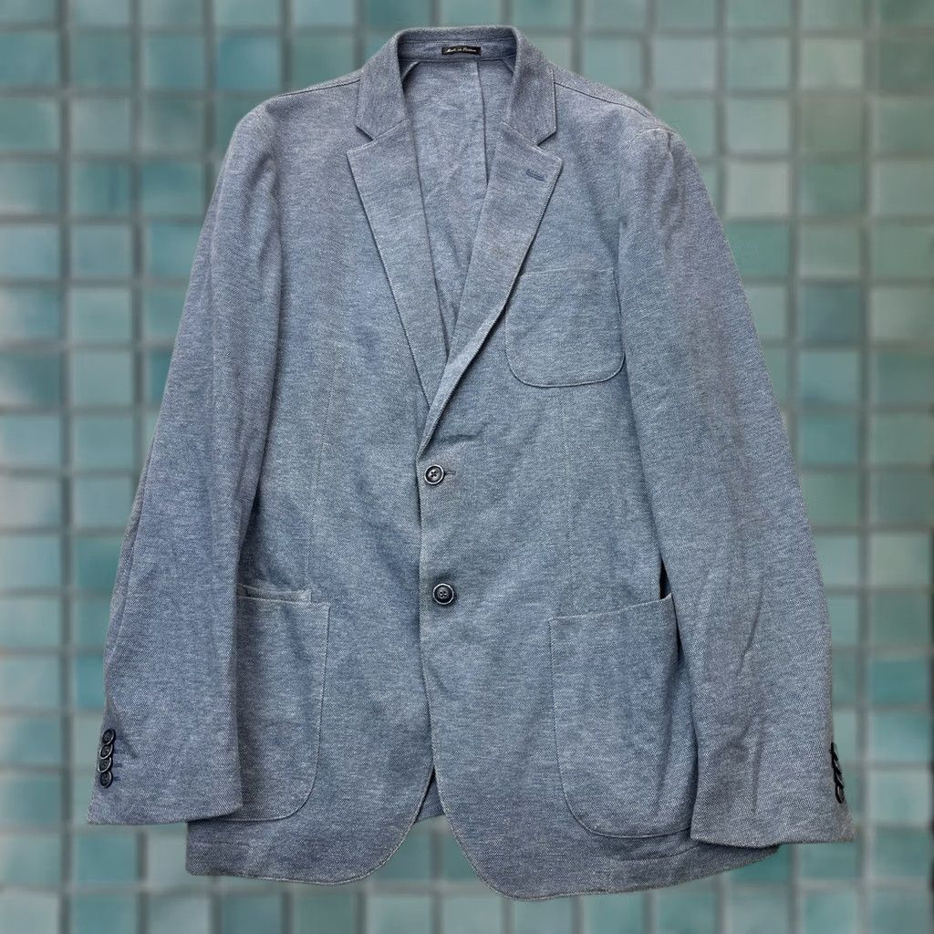 Vintage Flynt Men Blazer Jacket 42L Blue Wool Polyester Notch Lapel Single-Breasted 2-Button 4-Button Long Coat City Preppy Business Mens Size 42R - 1 Thumbnail