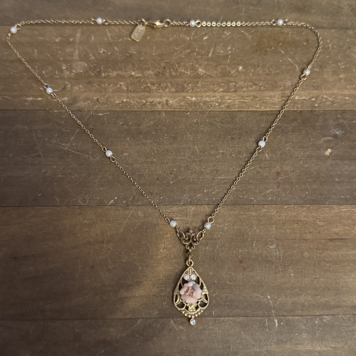 Other 1928 crystal and pink porcelain rose station pearl necklace Size ONE SIZE - 6 Thumbnail