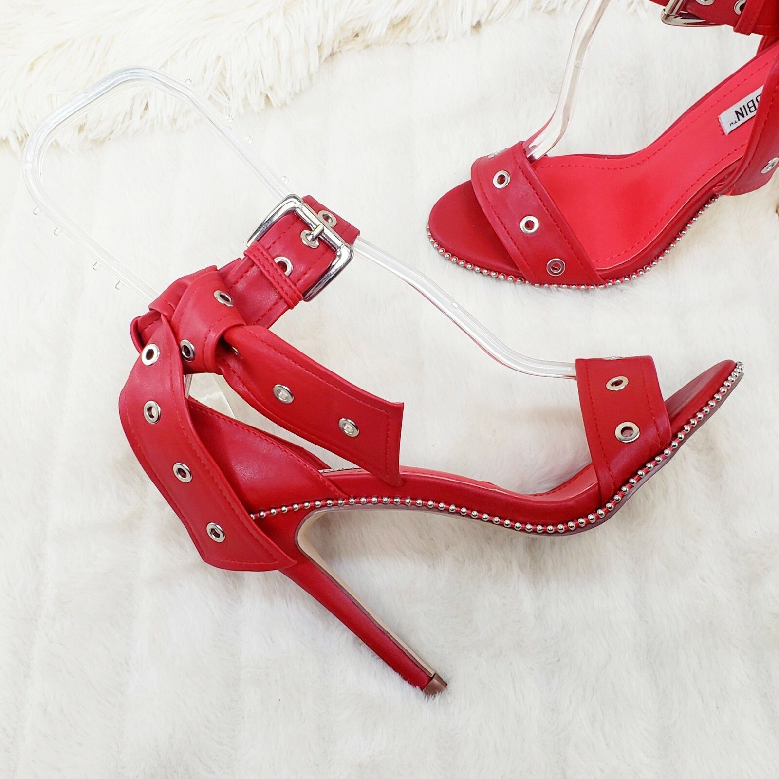 Other CR Bullet Stud Trim Red Vegan Leather Sandal 4.25" High Heel Size US 6.5 / IT 36.5 - 5 Thumbnail