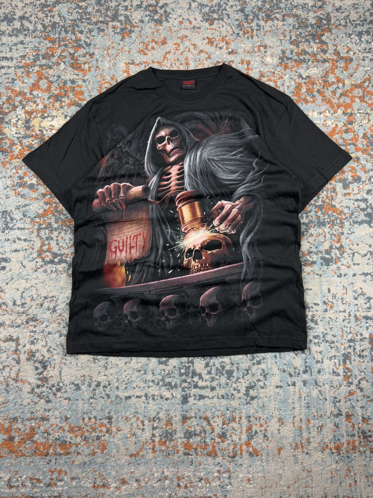 Vintage × West Coast Choppers Vintage 90s Spiral reaper skull skeleton guilty judge tee Size US XL / EU 56 / 4 - 1 Thumbnail