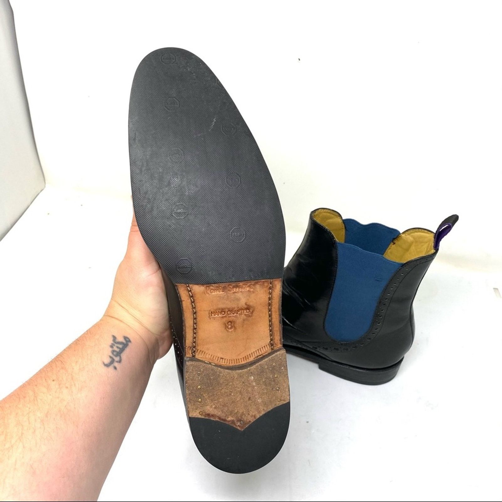 Paul Stuart Paul Stuart black leather brogue Chelsea pull on boots 8 Size US 8 / EU 41 - 6 Thumbnail