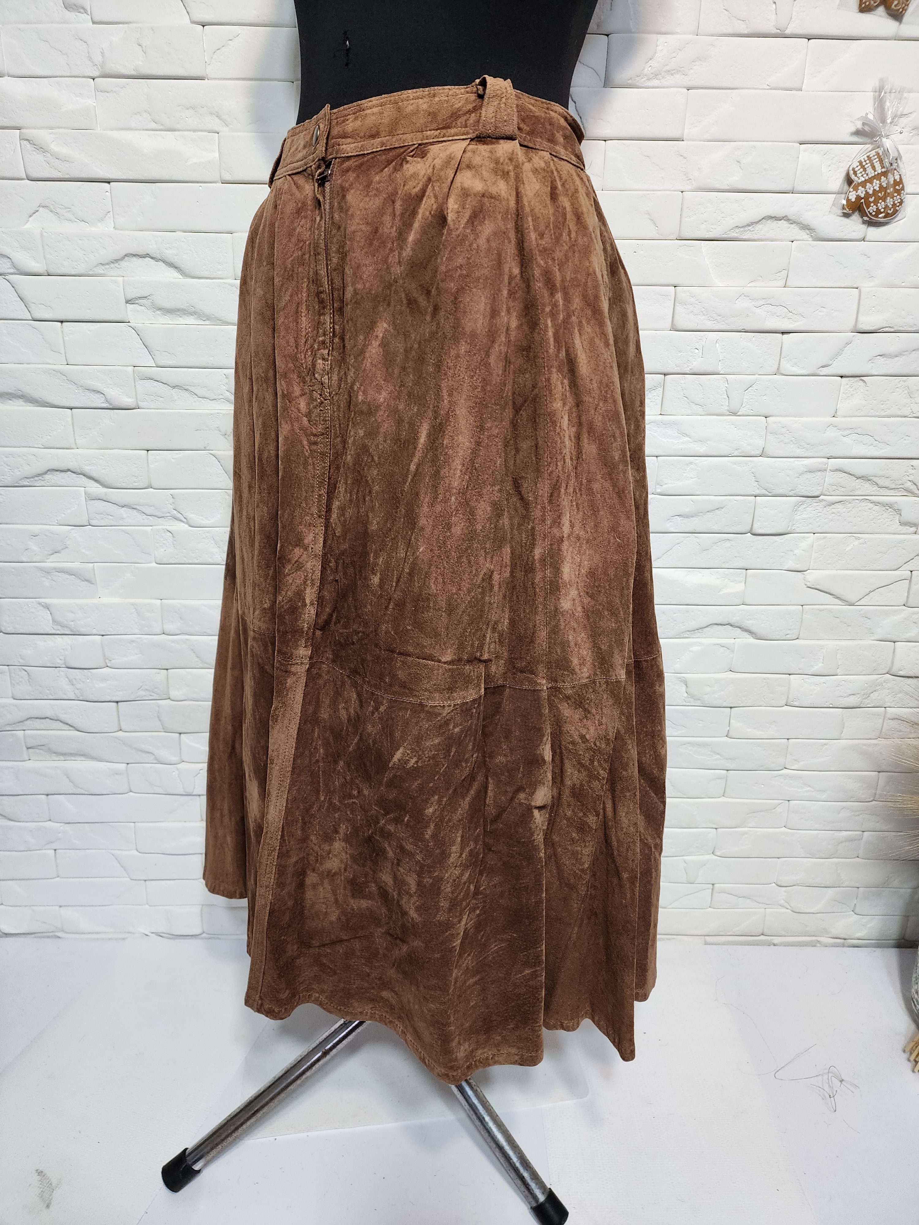 Other Brown Flared Leather Skirt with Pockets. Size 32" / US 10 / IT 46 - 2 Thumbnail