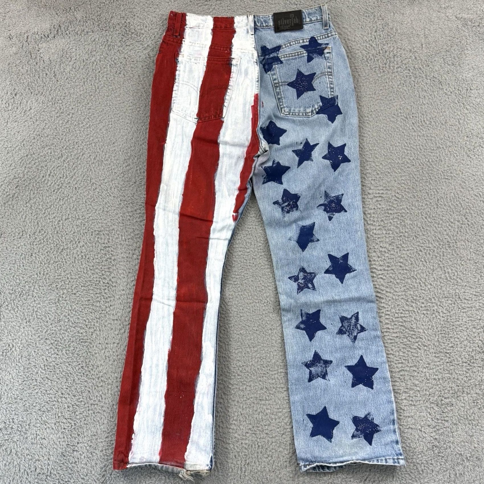 Levi's VINTAGE Levi's Silvertab Jeans Womens Jeans 90s Blue USA Flag Flare Leg 13 Juniors Denim Zip Waist 32 Inseam 32 Pockets Logo Size 34" / US 12 / IT 48 - 7 Thumbnail