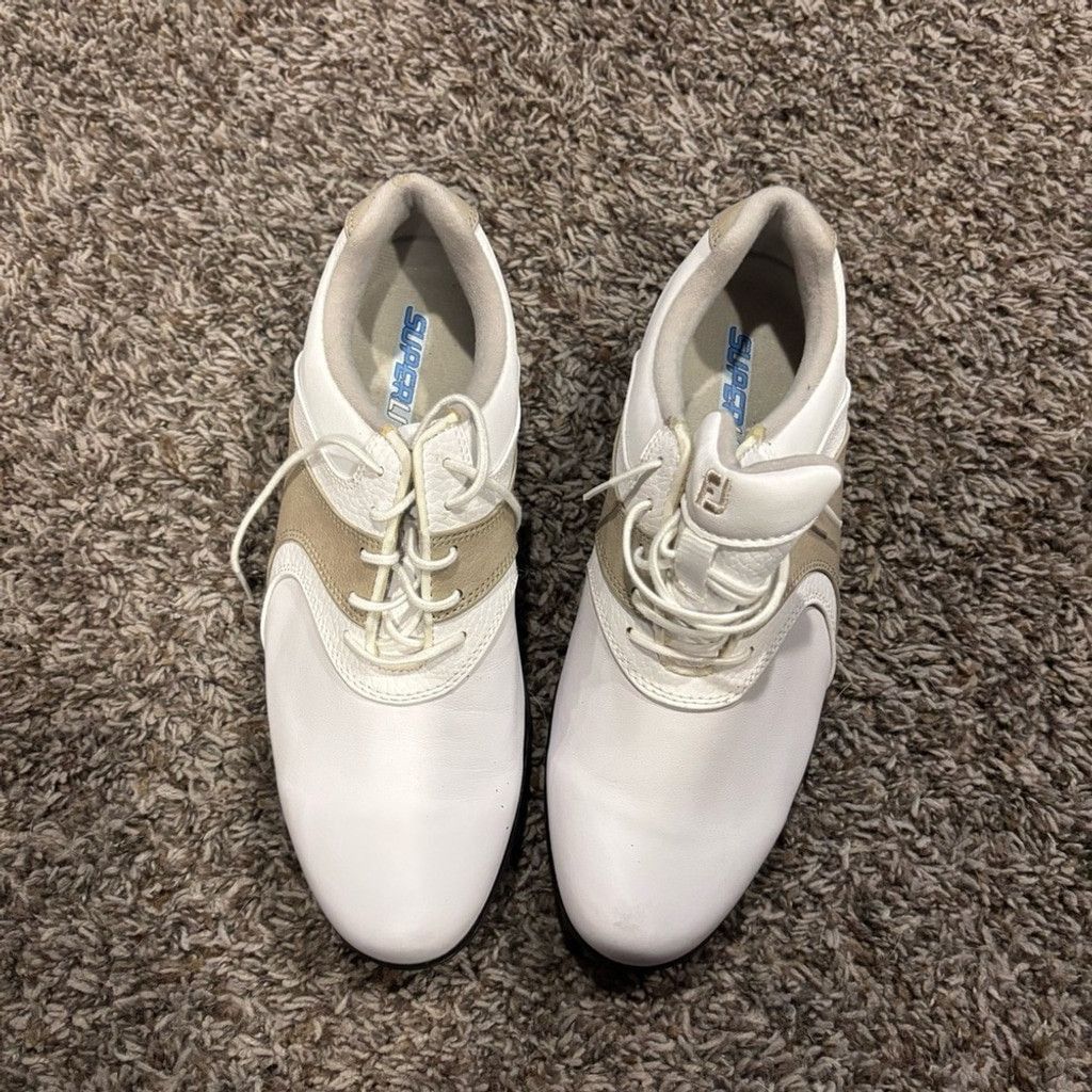 Footjoy Stylish White and Tan Women's Foot Joy Golf Spikes Size US 7.5 / IT 37.5 - 1 Thumbnail