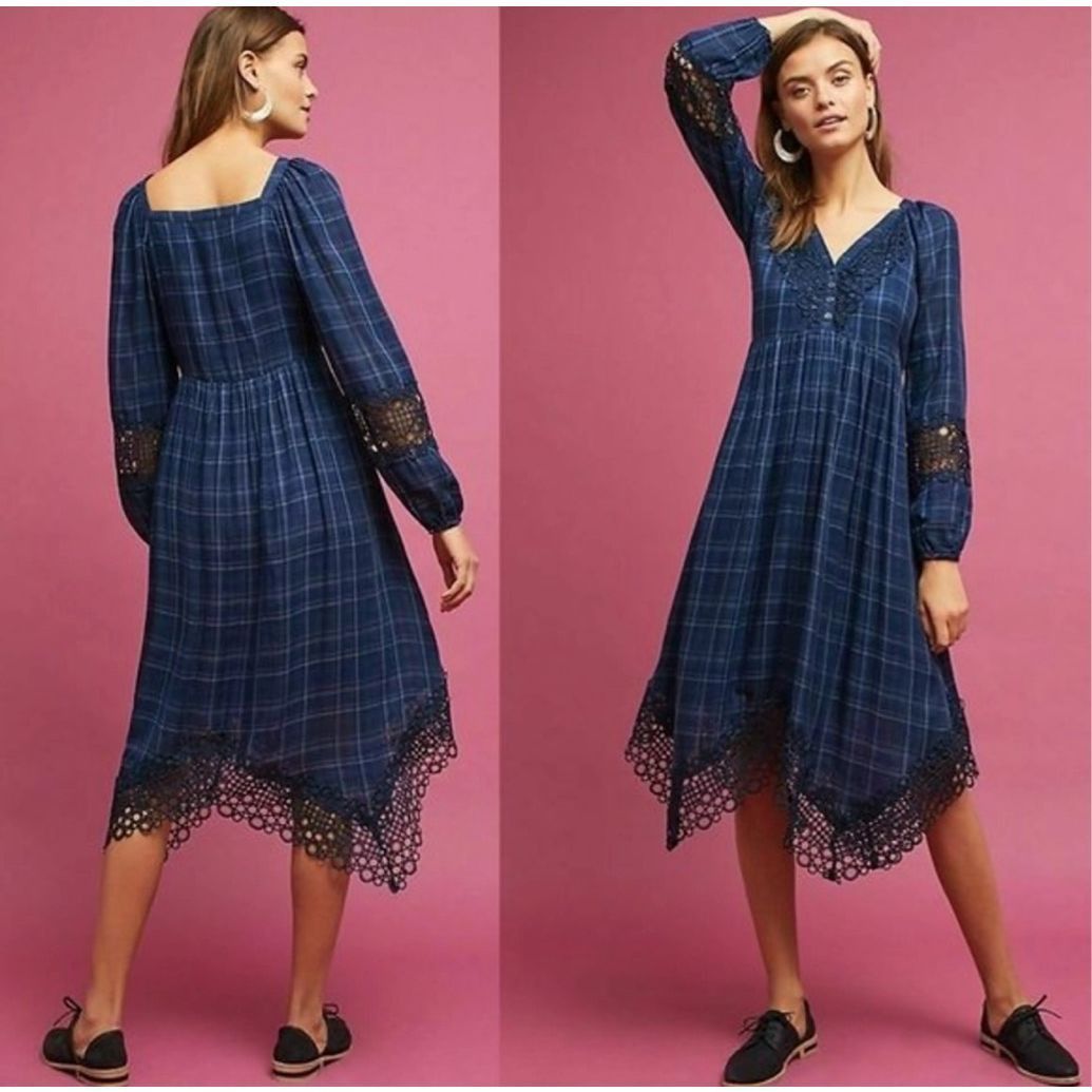 Anthropologie Anthropologie AKEMI + KIN Navy Blue Codie Plaid Handkerchief Size M / US 6-8 / IT 42-44 - 1 Thumbnail