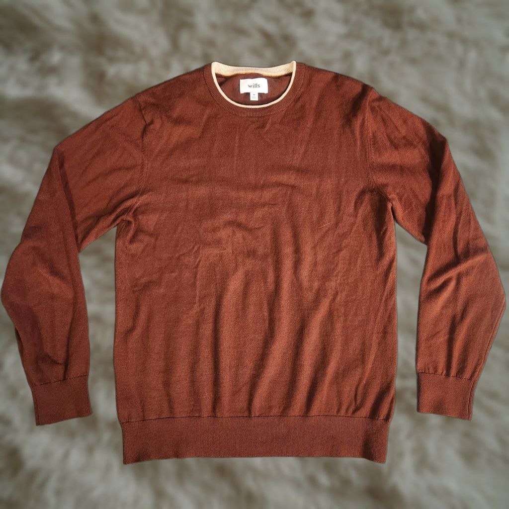 Vintage Wills Sweater Mens Medium Crewneck Cotton Cashmere Blend Sweater Brown Crew Neck Pullover Regular M Mens Shirt Size US M / EU 48-50 / 2 - 1 Thumbnail