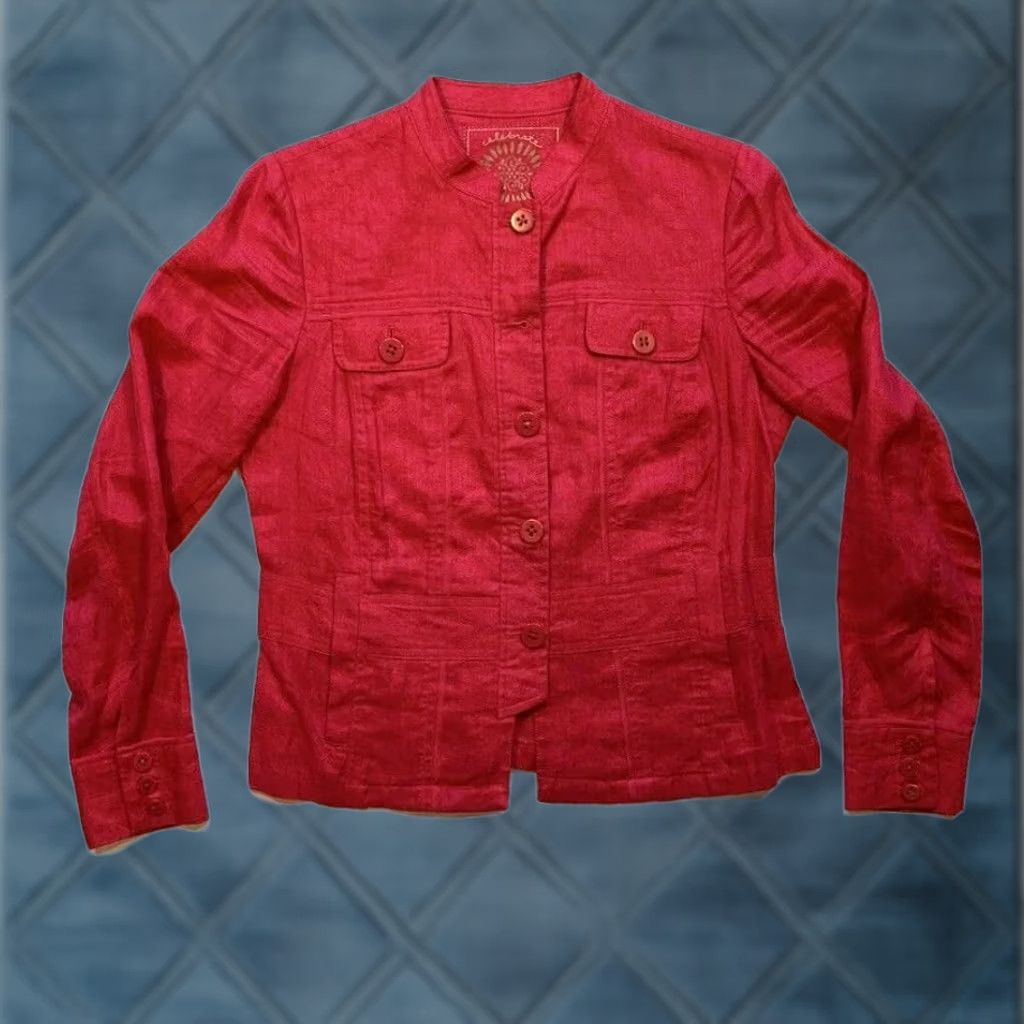 Coldwater Creek Coldwater Creek Jacket Womens 6 100% Linen Button Front Long Sleeve Pockets Pink Size M / US 6-8 / IT 42-44 - 1 Thumbnail