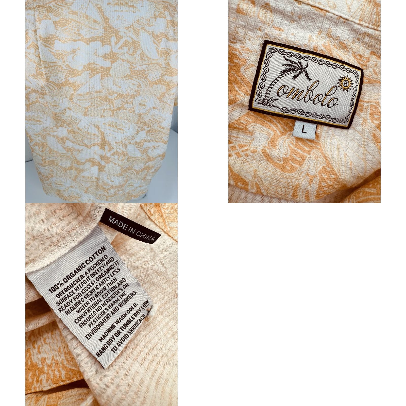 Tombolo TOMBOLO - Nautical Sailboat Guayabera Cloth Button-Up Hawaiian Aloha Shirt EXC - Salmon / White, L, Men, Short Sleeve, Button-Up, Hawaiian Theme, C9 Size US L / EU 52-54 / 3 - 8 Thumbnail