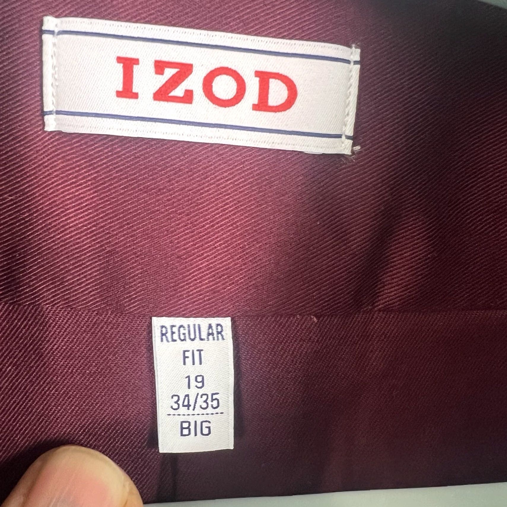 Izod IZOD Button-Up Shirt Mens Reg Fit Burgundy 19/34 Big & Tall Red Collared Long Sleeve NWT Size US XXL / EU 58 / 5 - 7 Thumbnail
