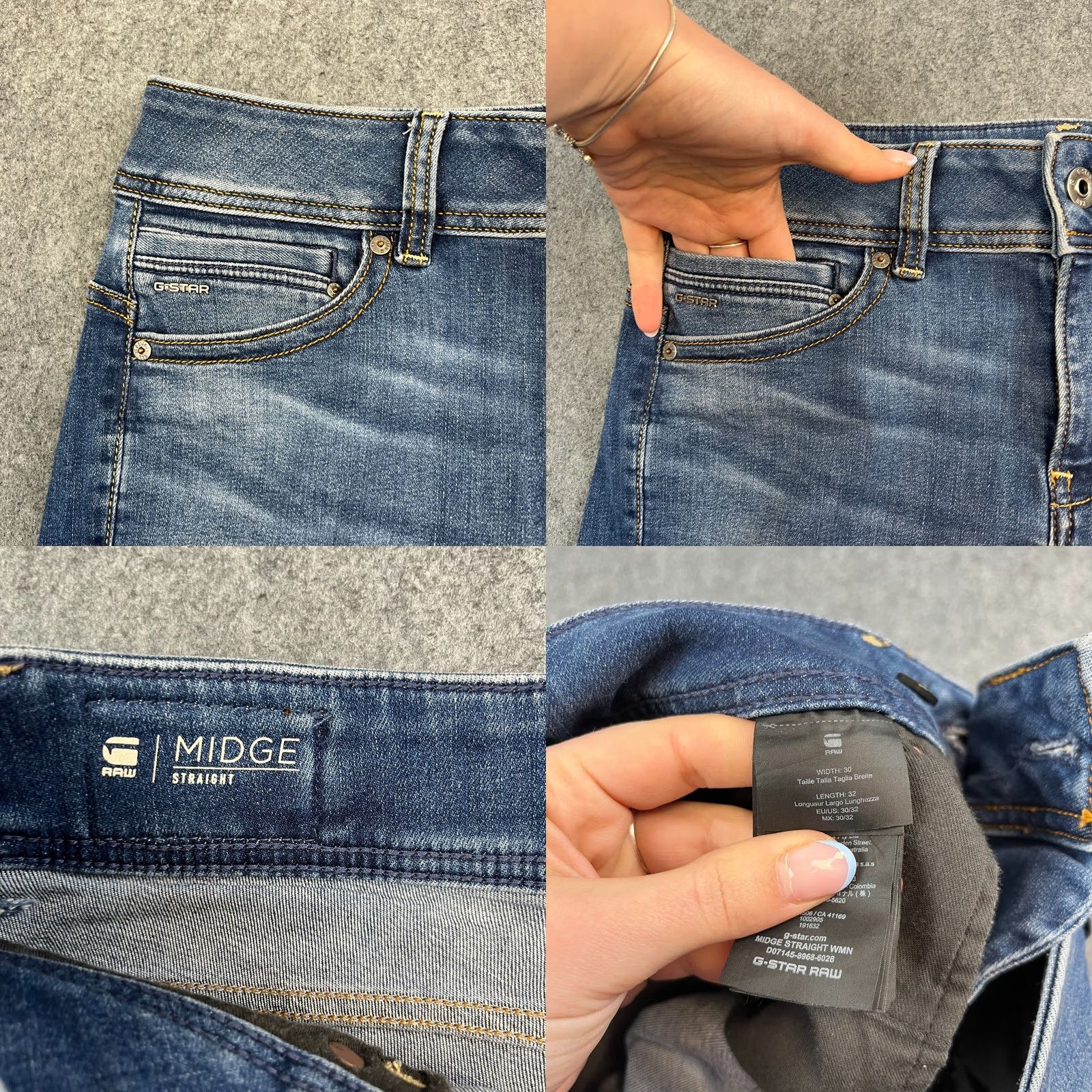 G-Star G-Star Womens Jeans Midge Straight 30 32 UK 10 Medium Wash Blue Stretch Low Rise Jeans Size 32" / US 10 / IT 46 - 8 Thumbnail