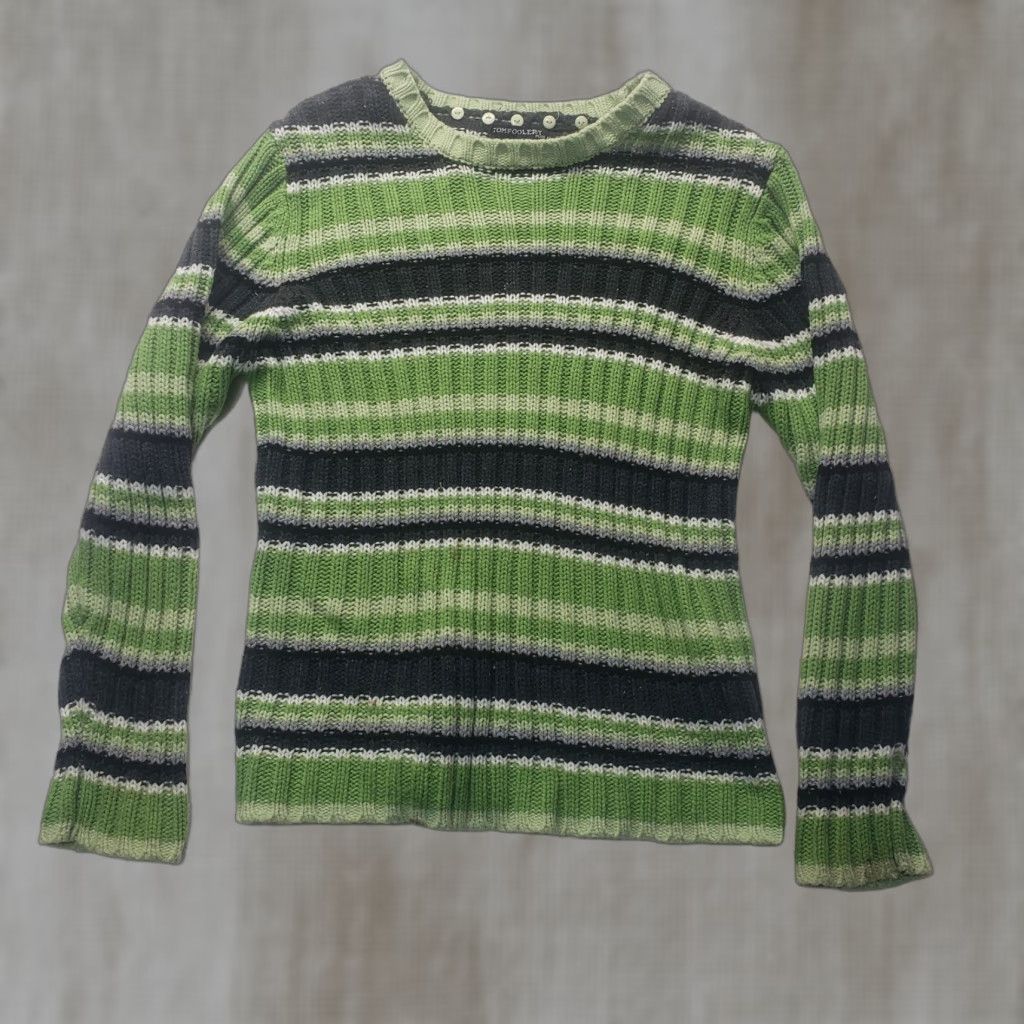 Vintage Tom Foolery Sweater Striped Knit Long Sleeve Adult 2X Green Women’s Plus Sized Size XXL / US 16-18 / IT 52-54 - 1 Thumbnail