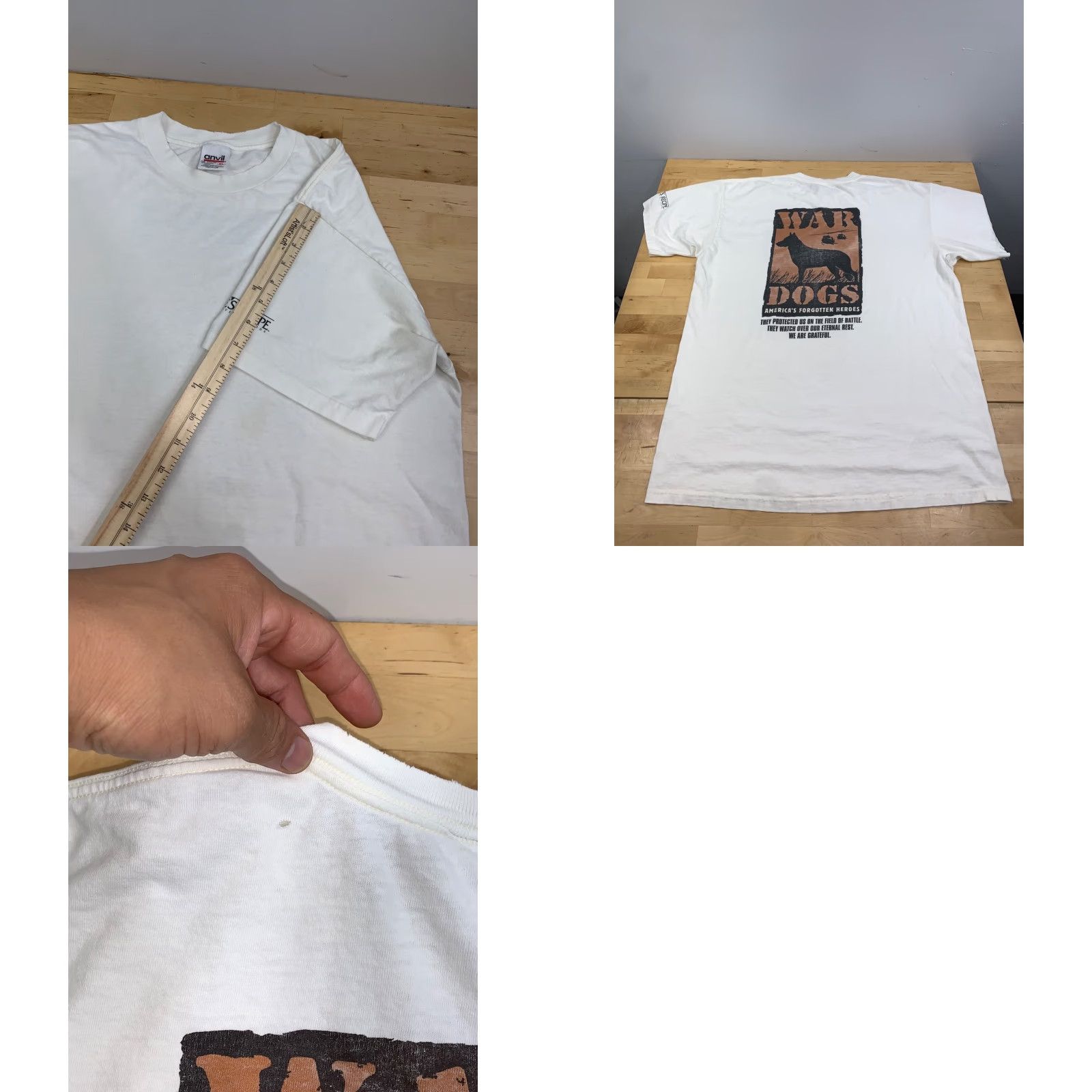 Anvil VINTAGE War Dogs Documentary Shirt Mens XL White 90s Anvil T-Shirt (Cotton) Size US XL / EU 56 / 4 - 8 Thumbnail