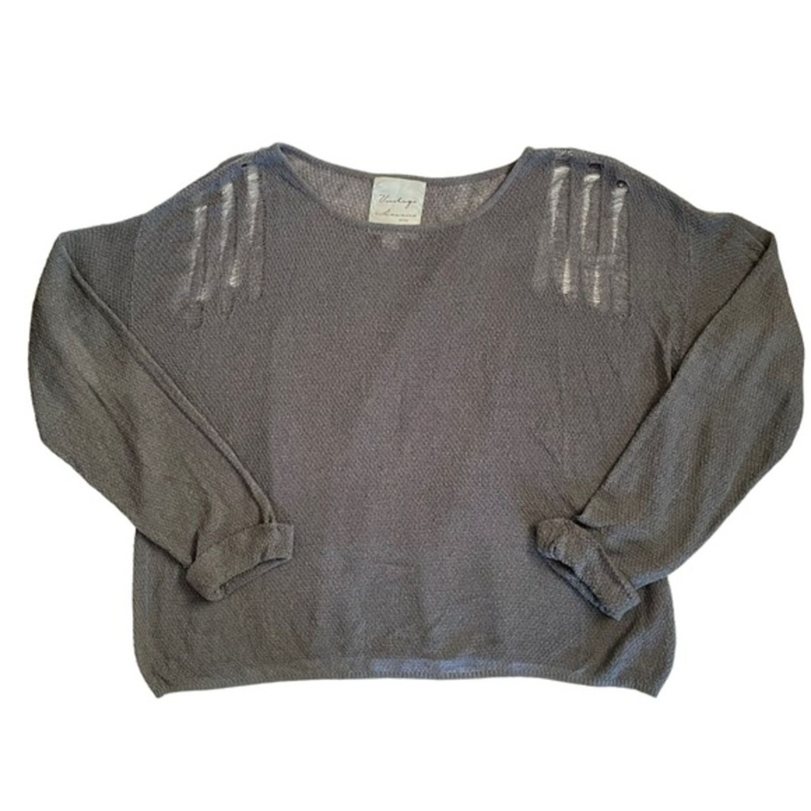 Vintage Havana Vintage Havana Distressed Open Weave Gray Sweater Top Size S / US 4 / IT 40 - 1 Thumbnail