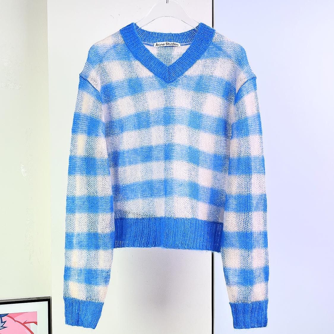 Acne Studios Acne Studios Blue Plaid Mohair Sweater Size S Size S / US 4 / IT 40 - 1 Thumbnail