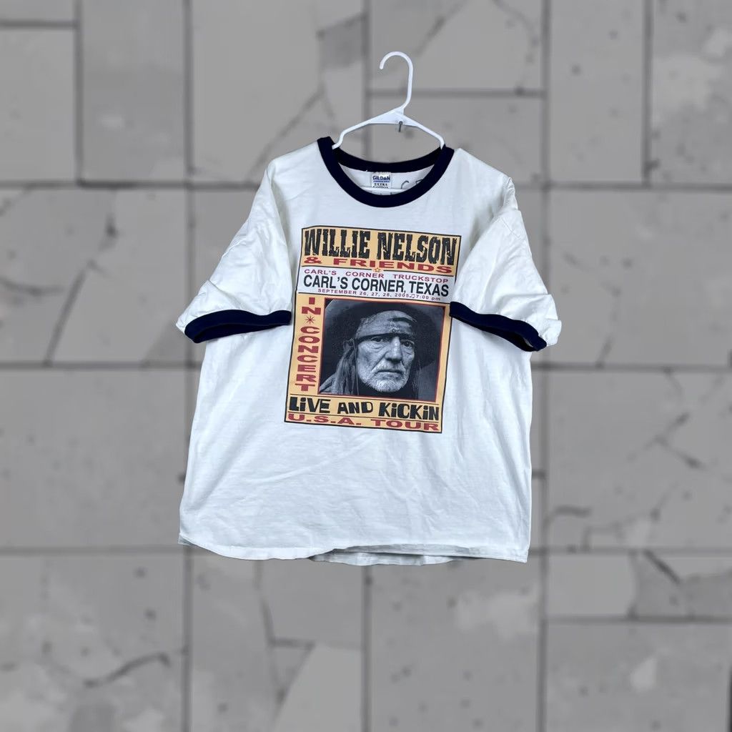 Gildan VINTAGE Willie Nelson Live And Kickin Shirt Mens XL White Ringer Texas 2005 Size US XL / EU 56 / 4 - 1 Thumbnail