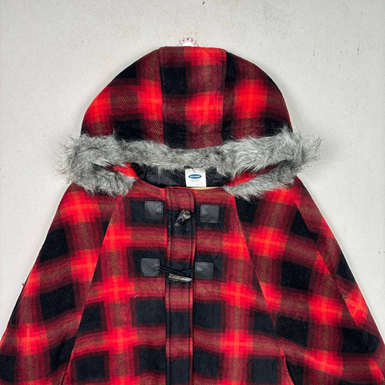 Old Navy Vintage Old Navy Buffalo Plaid Cape Jacket Faux Fur Hood Size US S / EU 44-46 / 1 - 3 Thumbnail