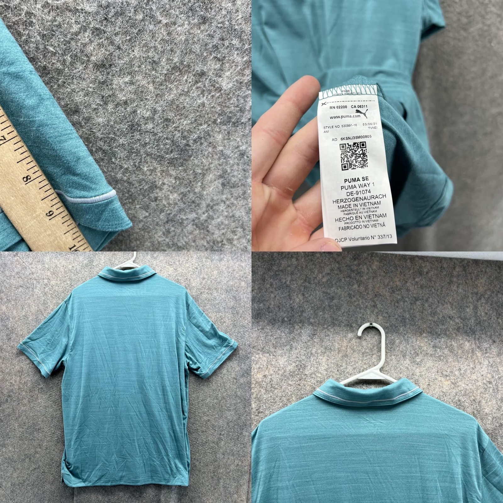 Puma PUMA Polo Shirt Men L Blue White Preppy Casual Polyester Golf Stretch Polo Shirt Mens Blue White Polo Shirt Size US L / EU 52-54 / 3 - 8 Thumbnail