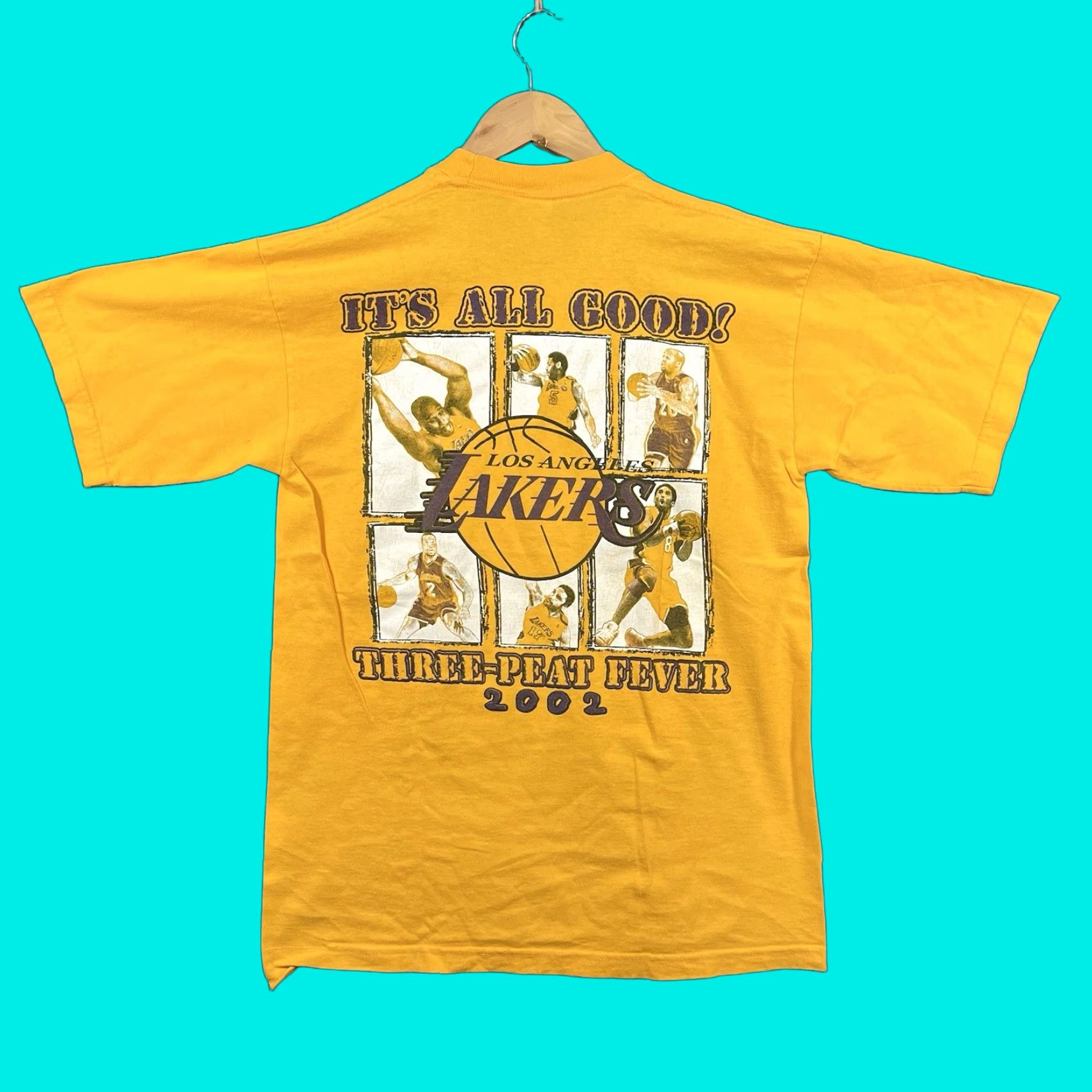Gildan VINTAGE Kobe Shaq Lakers Shirt M Men's T-Shirt Yellow 2000s All Seasons Double-Sided 2002 Playoffs It’s All Good Sports Shirt Men Size US M / EU 48-50 / 2 - 1 Thumbnail