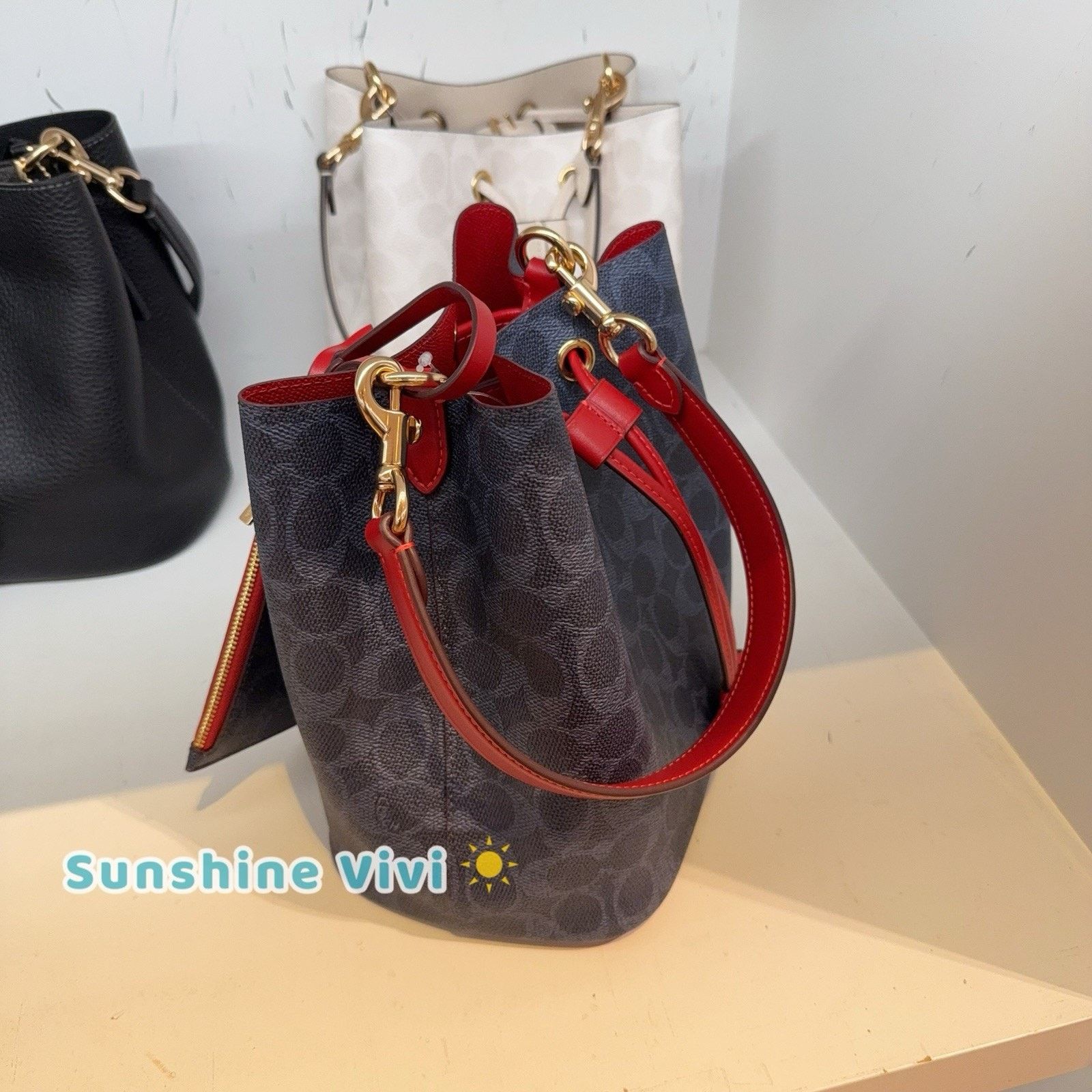 Coach NWT COACH Rowan Bucket Bag CBH07 Denim/Bold Red Crossbody Size ONE SIZE - 2 Thumbnail