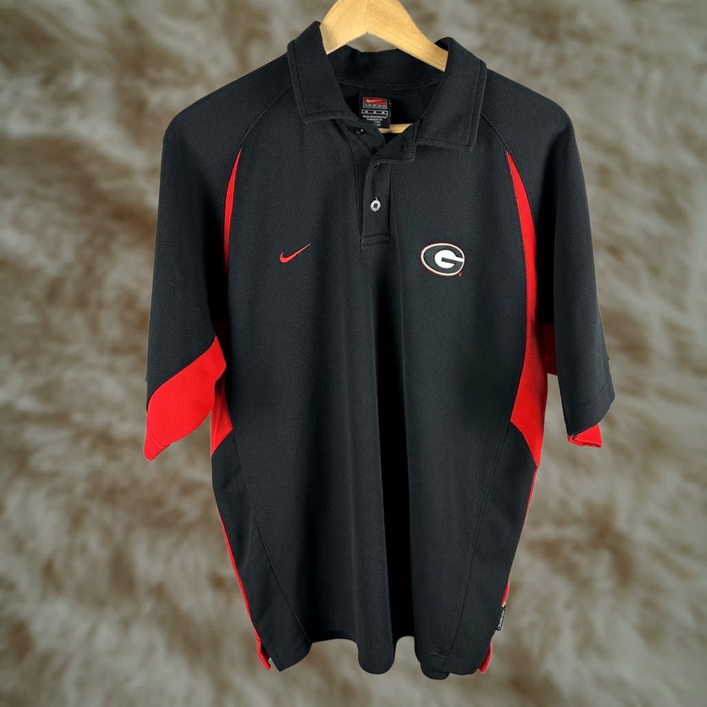 Nike Polo Shirt Mens Medium Black Red Georgia Bulldogs Dri-Fit Team, Men's