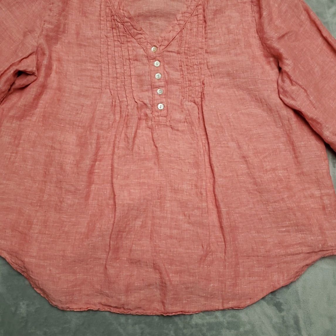 Pinko VINTAGE Sigrid Olsen Women Top 1X Pink Linen Button-Up 3/4 Sleeve Casual Classic Nature Boho Coastal Cottage Shirt Womens Size XL / US 12-14 / IT 48-50 - 2 Thumbnail