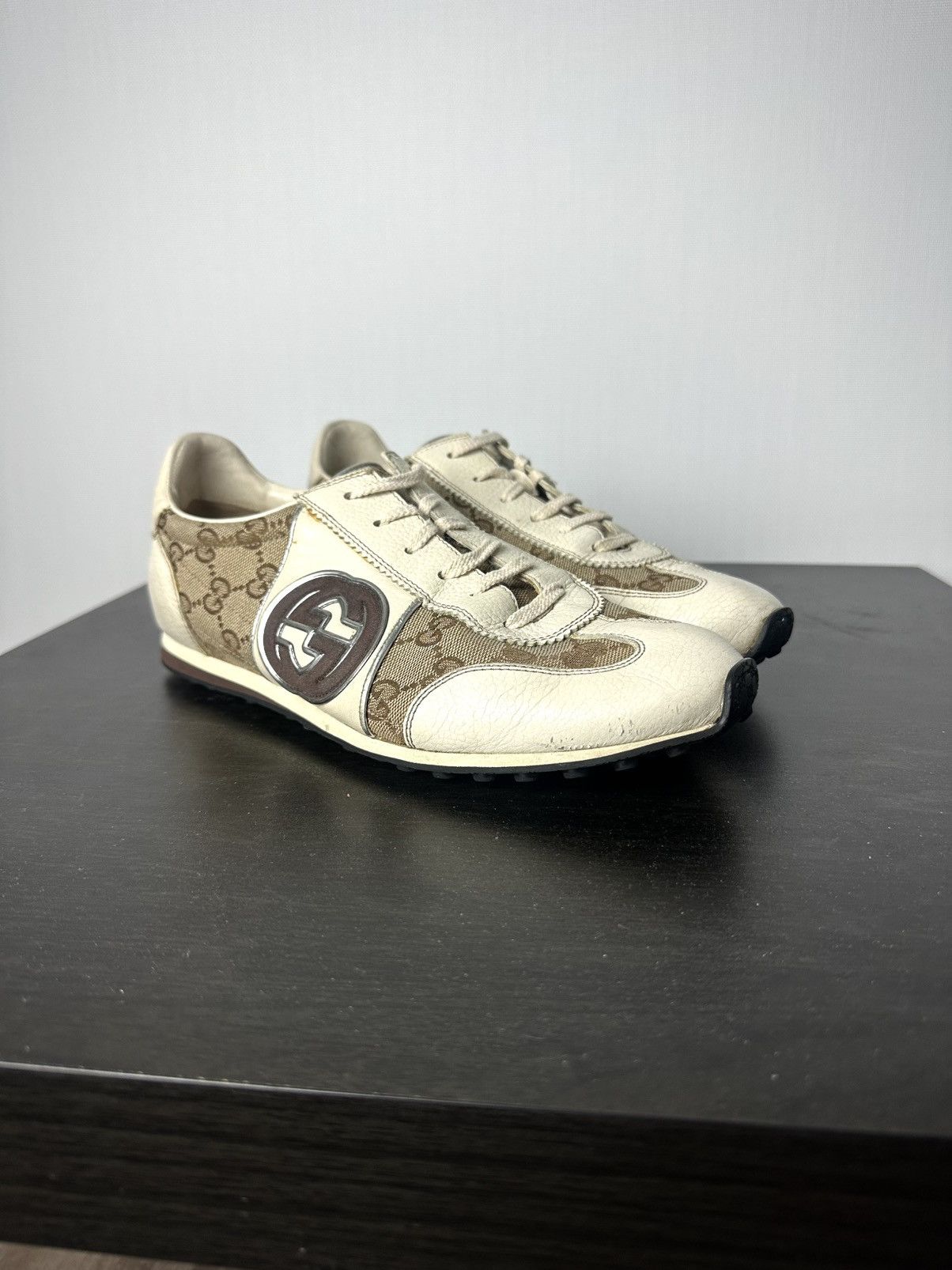 Gucci Gucci Sneakers GG Monogram Leather Canvas Beige US 6.5 Size US 6.5 / IT 36.5 - 4 Thumbnail