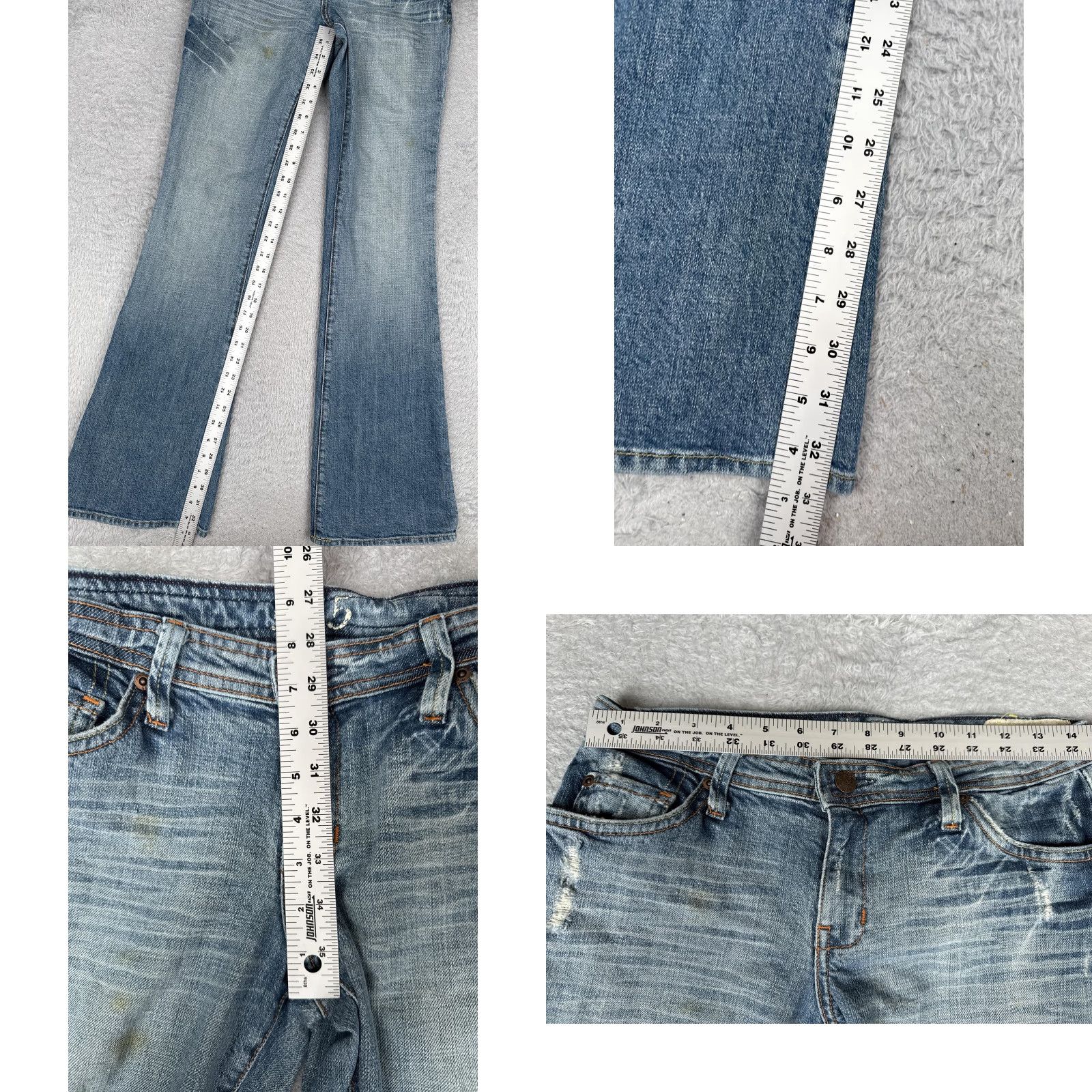 Denime 575 Denim Jeans Womens 29 Blue Medium Wash Mid Rise Flared Stretch Distressed 5-Pocket Pockets Size 29" - 8 Thumbnail